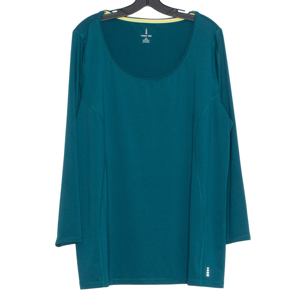 Lands End Tunic Top Knit Long Sleeve Stretch Casual Minimalist Teal Plus Size 1X